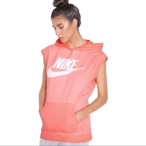 Nike Womens Sleeveless Hoodie Logo Light Crimson White Training Top 802555-696